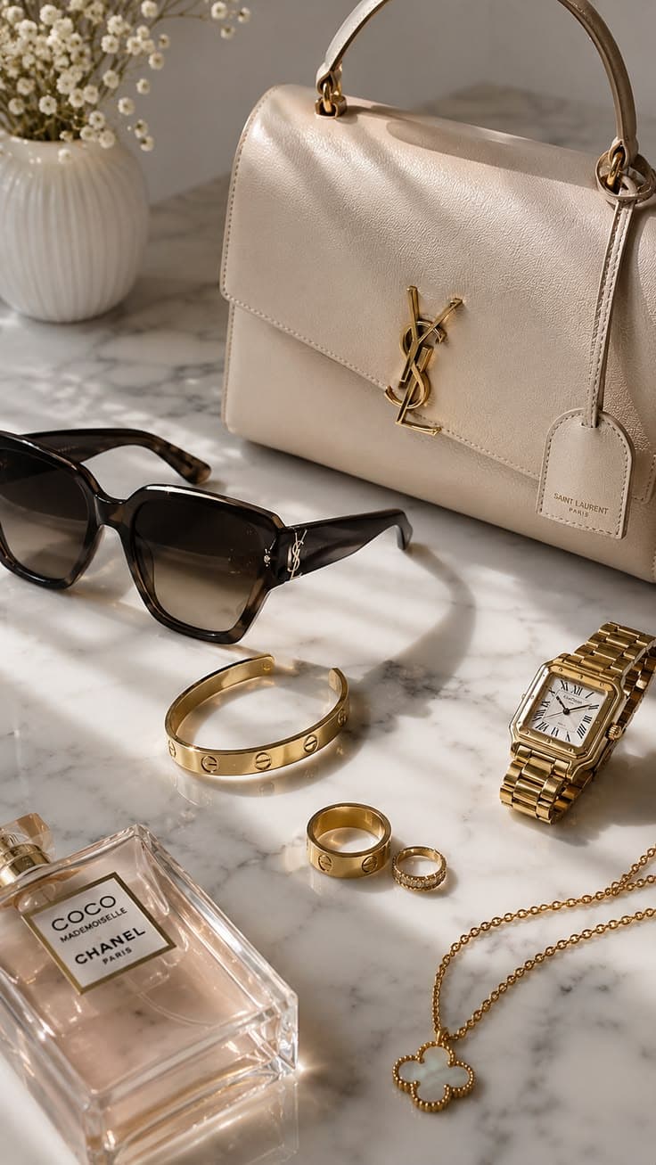 Sac Saint Laurent, montre et bracelet Cartier, collier Van Cleef et parfum Chanel, pièces de luxe confiées à Madame BIS